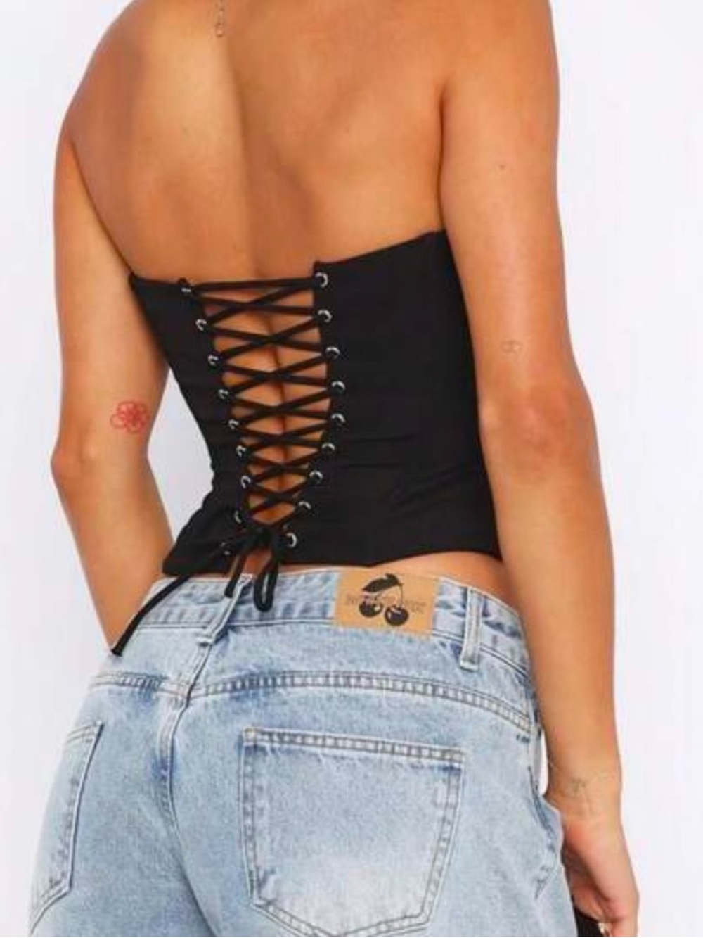 SHEIN Black Lace-Up Strapless Corset Camisole